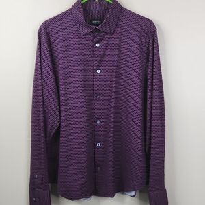 Bugatchi OoohCotton Tech 8 Way Stretcg Polka Dot LS Button Down Shirt Large